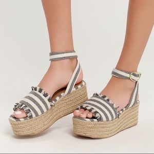 Daphnie Grey&Beige Striped Espadrille Sandals